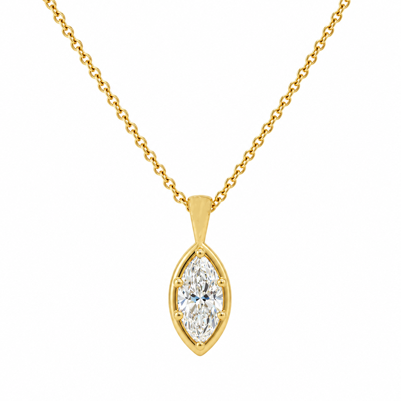 1.00CT Lab Grown Diamond 14K Yellow Gold Marquise Solitaire Pendant with Chain