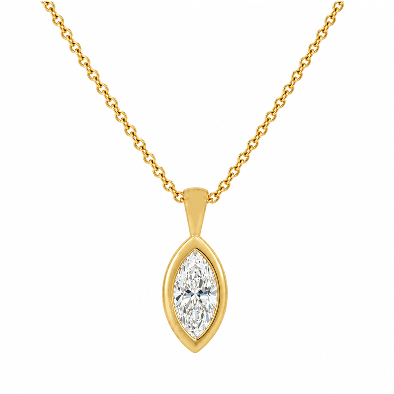 1.00CT Lab Grown Diamond 14K Yellow Gold Marquise Solitaire Pendant with Chain