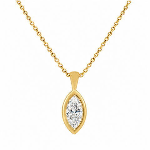 1.00CT Lab Grown Diamond 14K Yellow Gold Marquise Solitaire Pendant with Chain