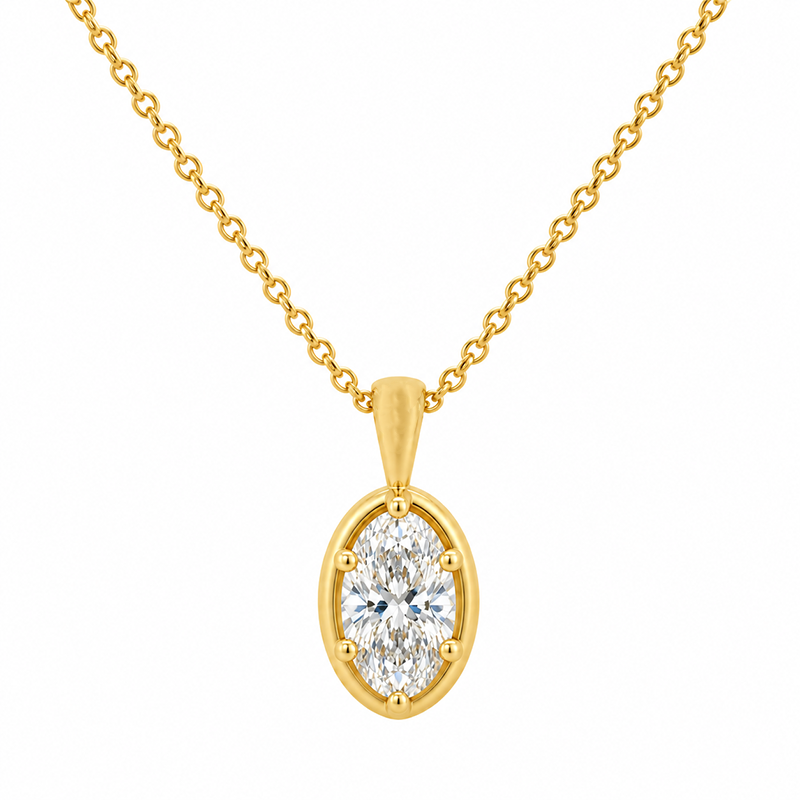 1.02CT Lab Diamond 14K Yellow Gold Oval Solitaire Pendant with Chain