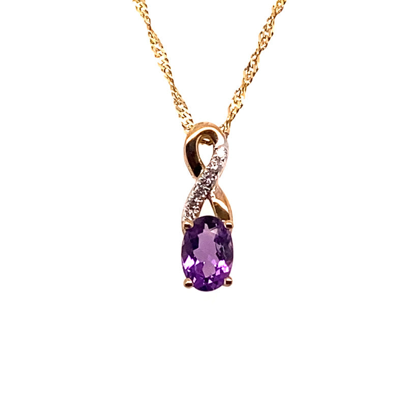 10K Yellow Gold 0.03TDW Diamond &amp; Amethyst February Birthstone Pendant