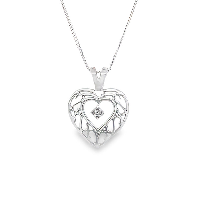 10K White Gold 0.01CT Diamond Heart Pendant With Chain
