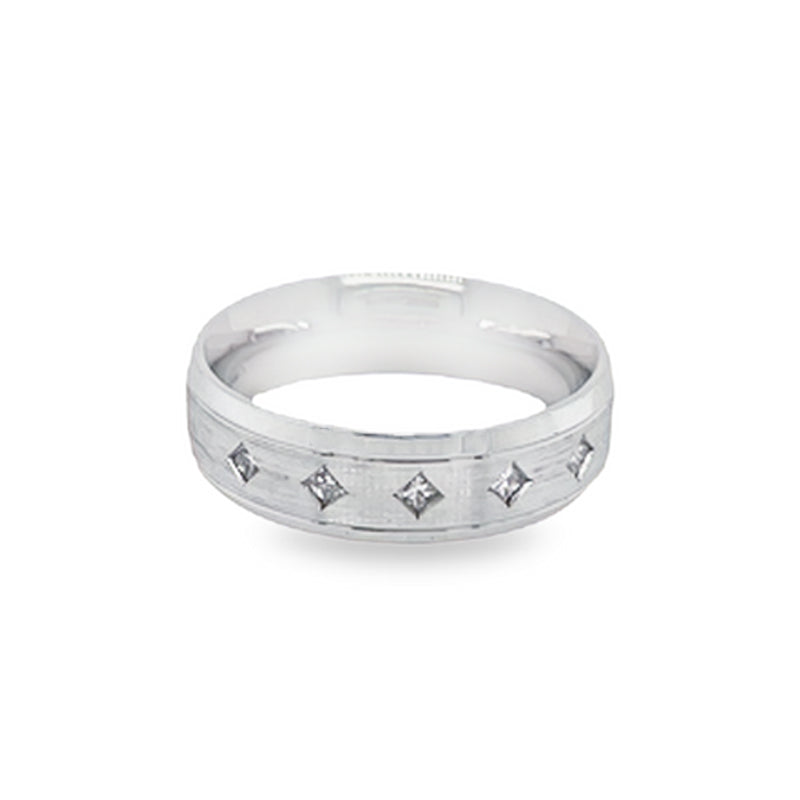 10k White Gold Ladies Princess Cut Diamond Band With 0.12TDW