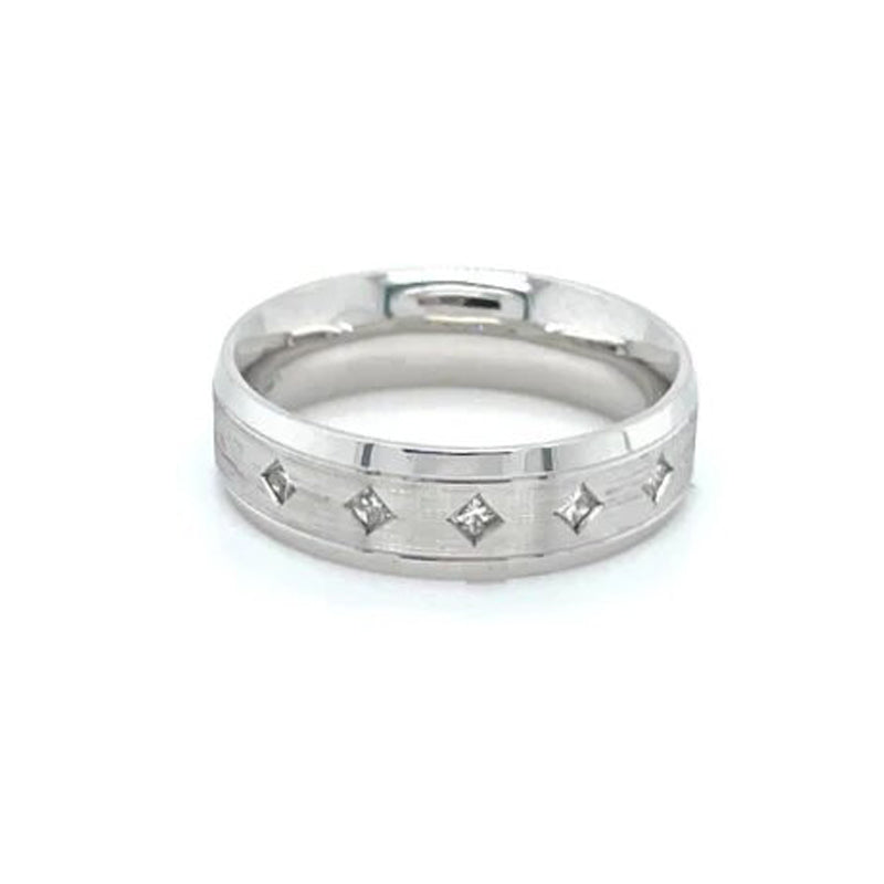 10k White Gold Ladies Princess Cut Diamond Band With 0.12TDW