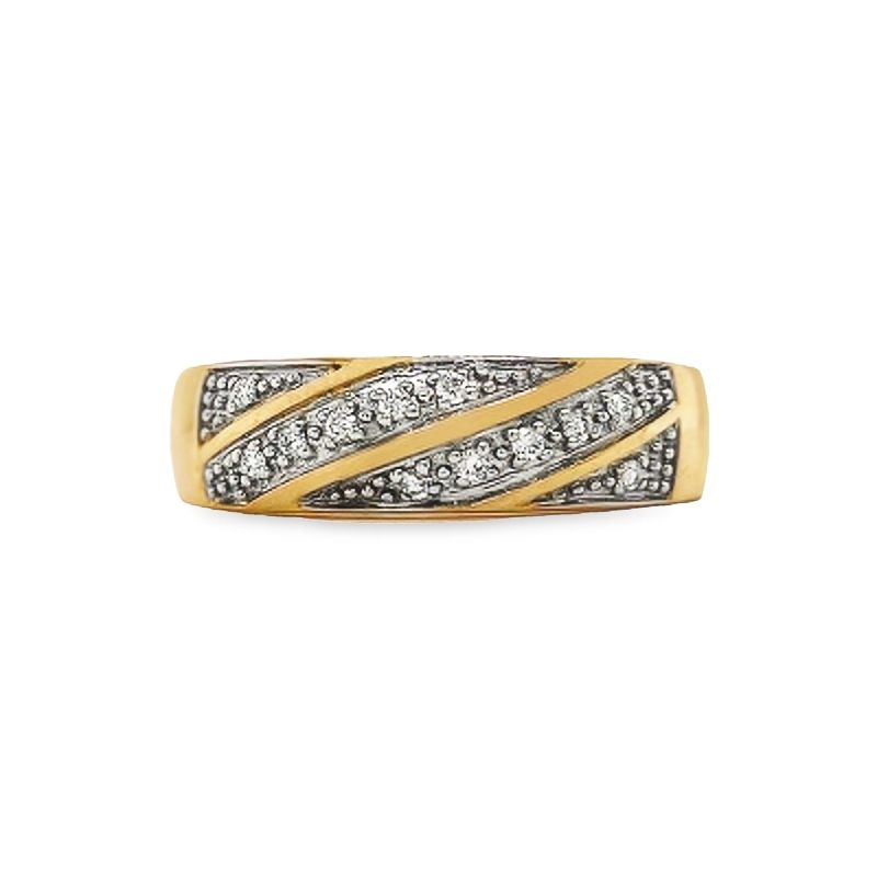 10K Yellow Gold 0.10TDW Men&#39;s Diamond Prong Set Wedding Band