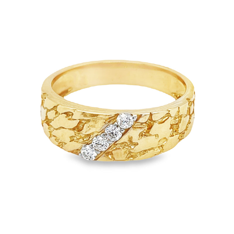 10K Yellow Gold 0.20TDW Nugget Style Men&#39;s Diamond Band