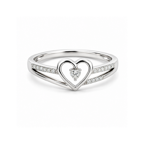 10K White Gold 0.09CT Diamond Solitaire Heart Ring