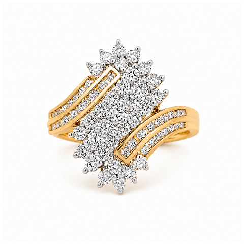 1.08 TDW Diamond Cluster Ring in 10K Yellow & White Gold