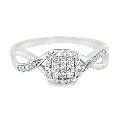 0.20TDW Diamond  10K White Gold Square Ring
