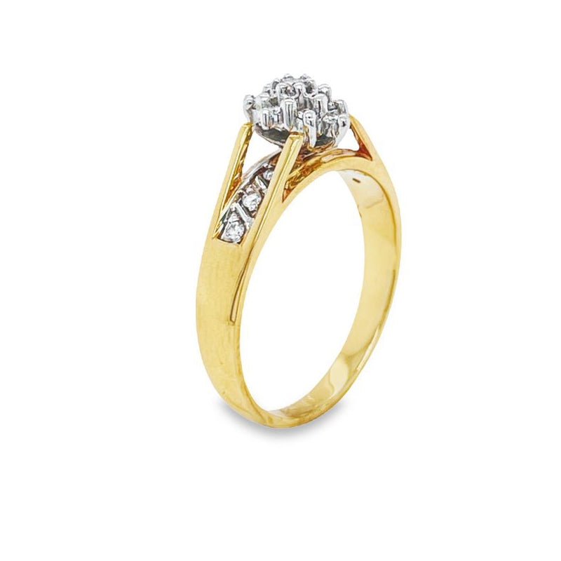 0.15TDW Women&#39;s Diamond Cluster Ring with 10K Yeliow And White Gold