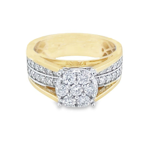 10K Yellow and White 1.00TDW Diamond Imperial Illusion Head Bridal Ring