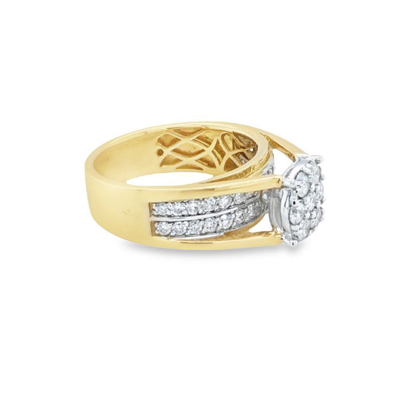 10K Yellow and White 1.00TDW Diamond Imperial Illusion Head Bridal Ring