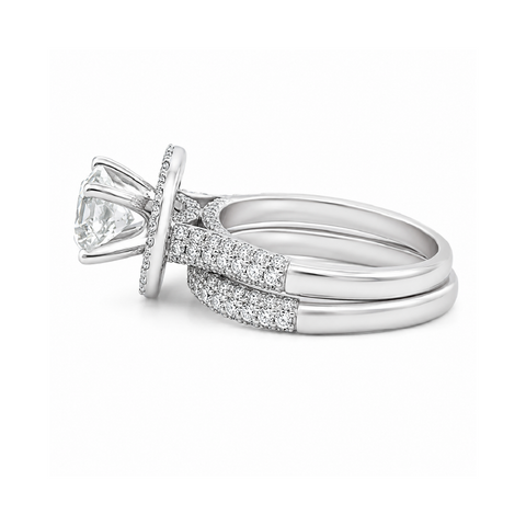 14K White Gold 2.73TDW Diamond Halo Engagement Ring Set