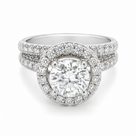 14K White Gold 2.73TDW Diamond Halo Engagement Ring Set