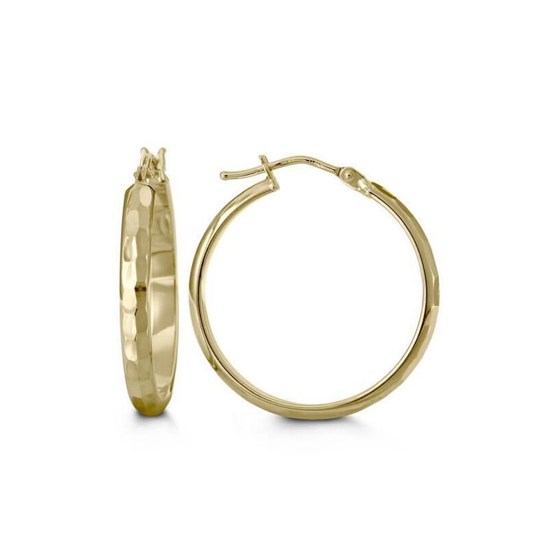 10k Yellow Gold Beaten Gloss Finish Hoop Earring