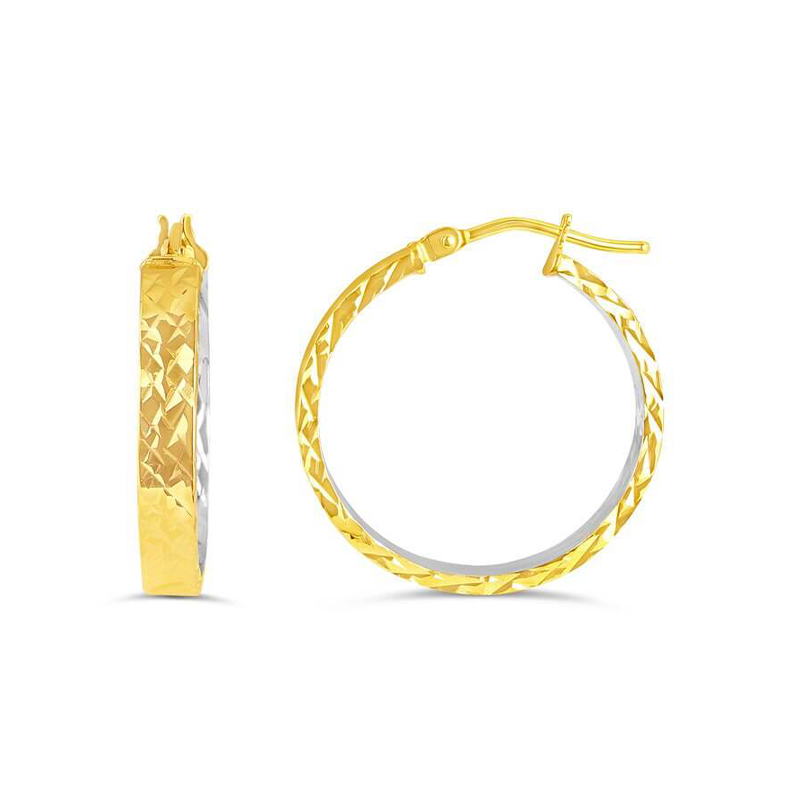 10k Yellow and White Gold Flat Front Hoop Earrings
