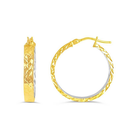10k Yellow and White Gold Flat Front Hoop Earrings