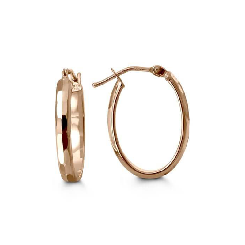 10k Rose Gold Oval Geometric Pattern Hoop Earrings