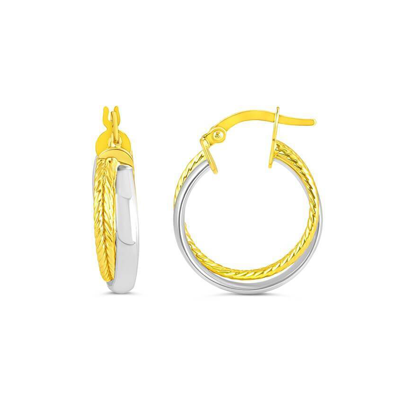 10k White and Yellow Gold Fancy Hoop Earrings
