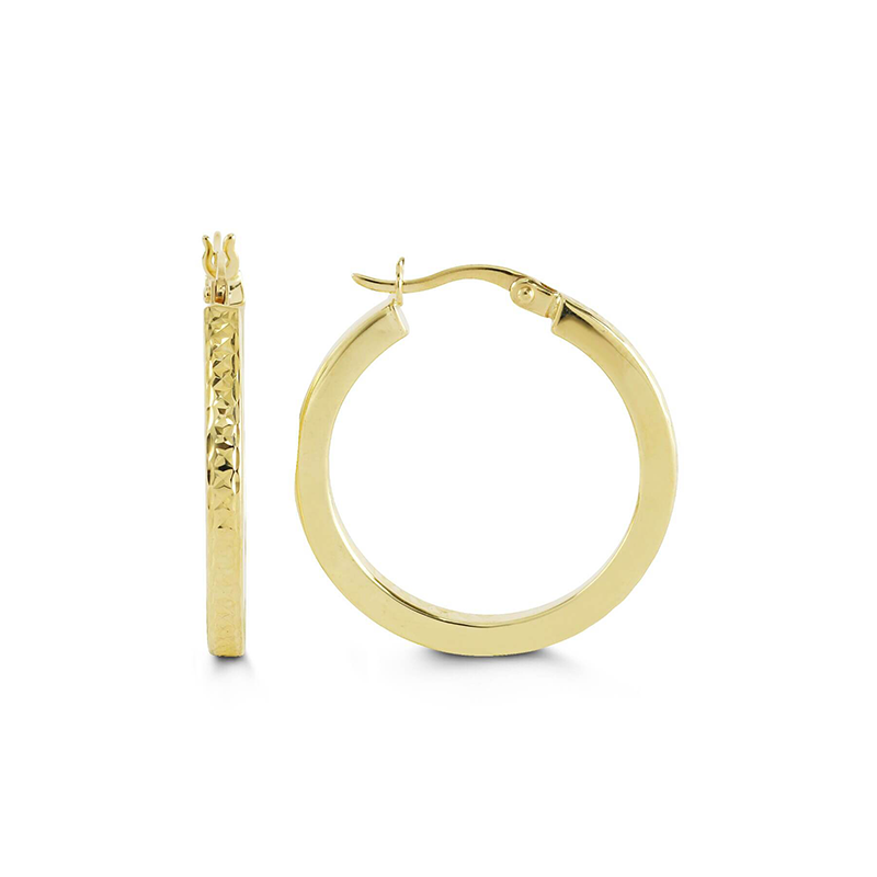 10k Yellow Gold Flat Front Hoop Earrings