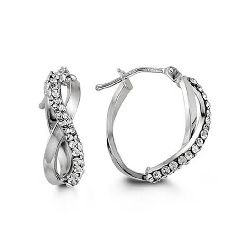 10k White Gold CZ Infinity Hoop Earrings