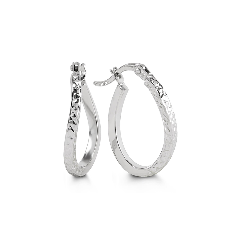 10k White Gold Laser Cut Fancy Hoop Earrings