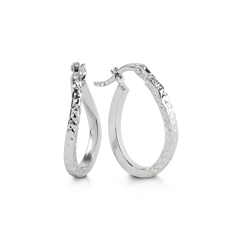 10k White Gold Laser Cut Fancy Hoop Earrings