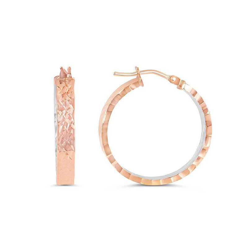 10k Rose and White Gold Flat Front Hoop Earrings