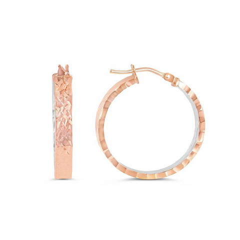 10k Rose and White Gold Flat Front Hoop Earrings