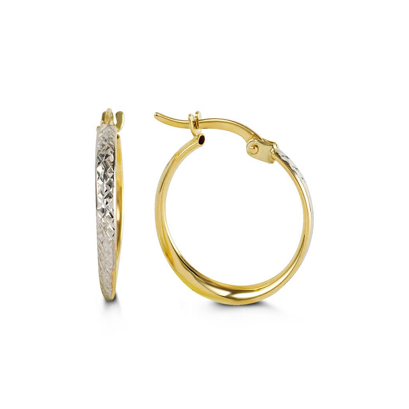10k White and Yellow Gold Fancy Hoop Earrings