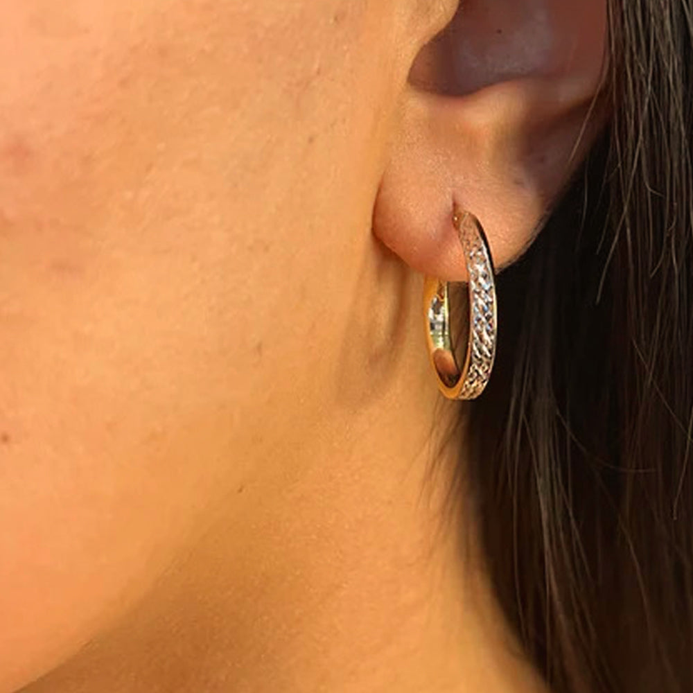 10k White and Yellow Gold Fancy Broad Hoop Earrings