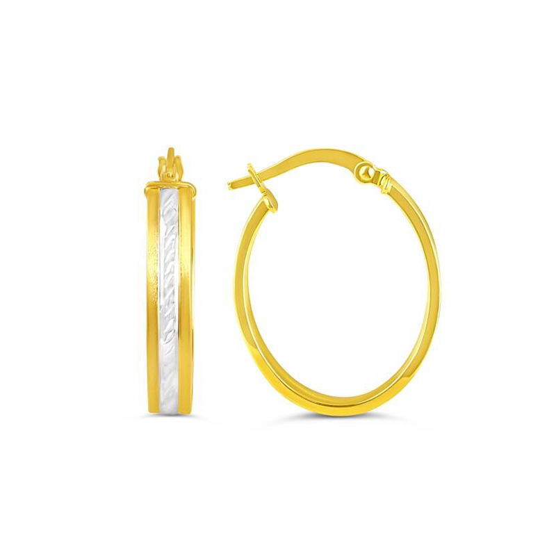 10k Yellow and White Gold Classic Oval Broad Hoop Earrings