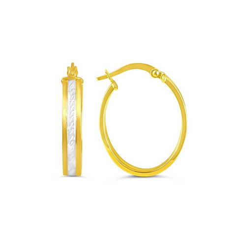 10k Yellow and White Gold Classic Oval Broad Hoop Earrings