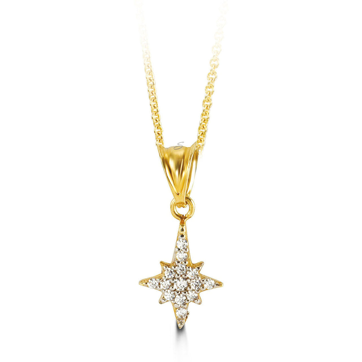 10K Yellow Gold CZ Star Charm Pendant with Chain