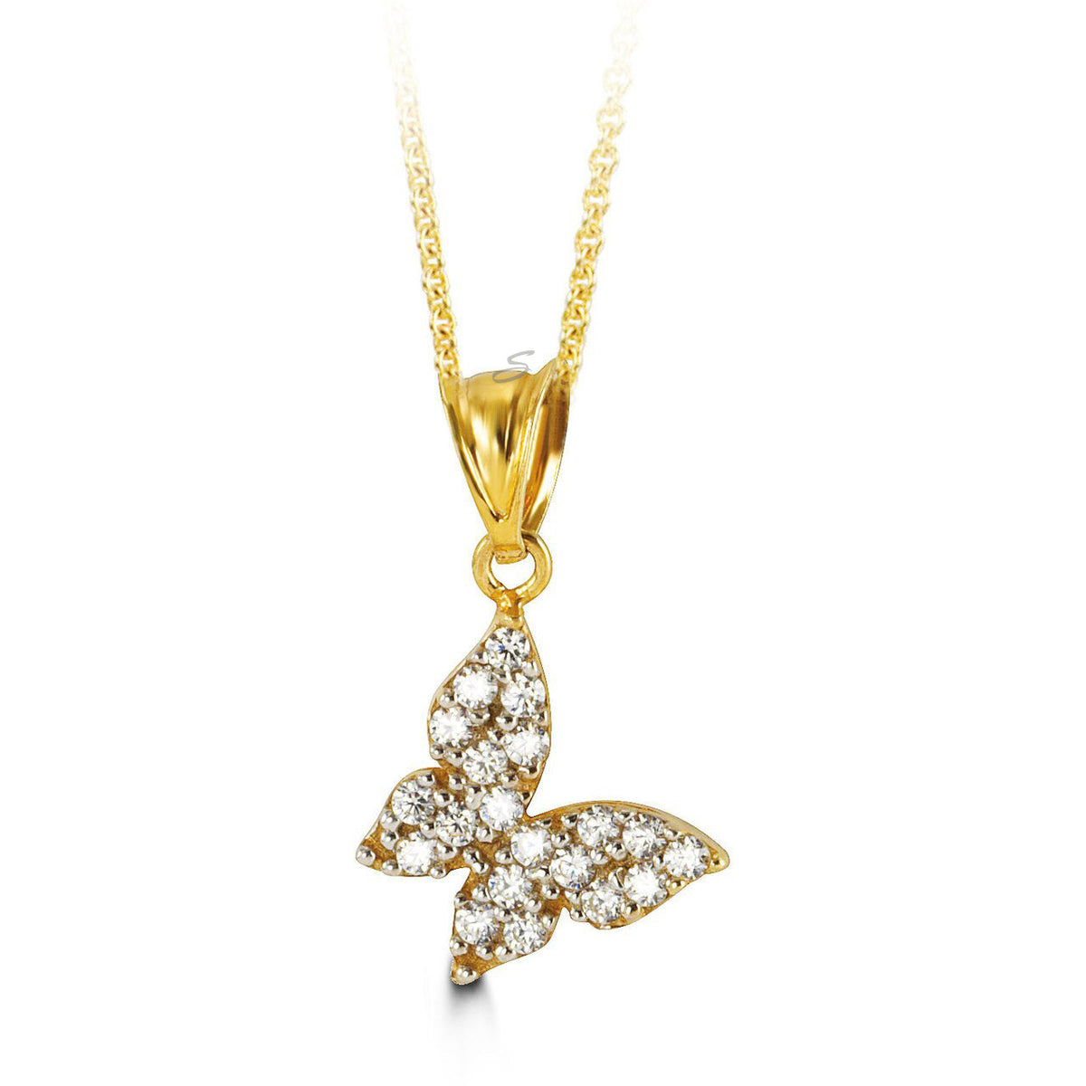 10K Yellow Gold CZ Butterfly Charm Pendant with Chain