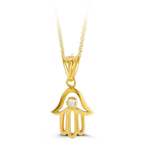 10K Yellow Gold Fancy CZ Charm Pendant with Chain