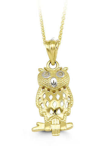10K Yellow Gold Owl Charm Pendant with Chain