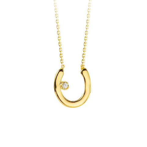 10K Yellow Gold Diamond Horse Shoe Necklace with Chain