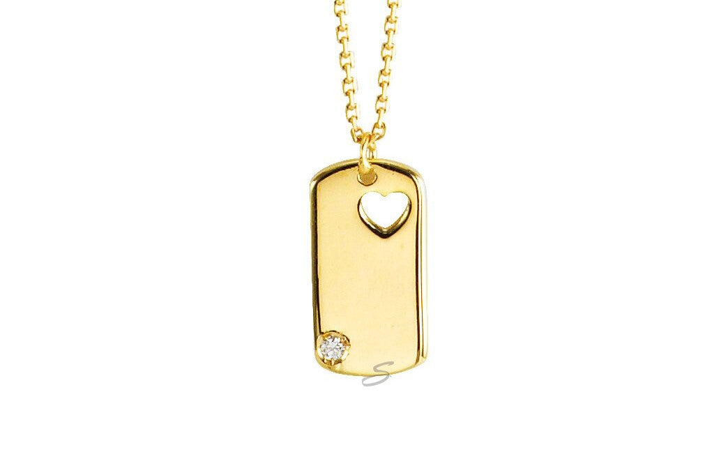 10K Yellow Gold Love Tag Diamond Pendant with Chain