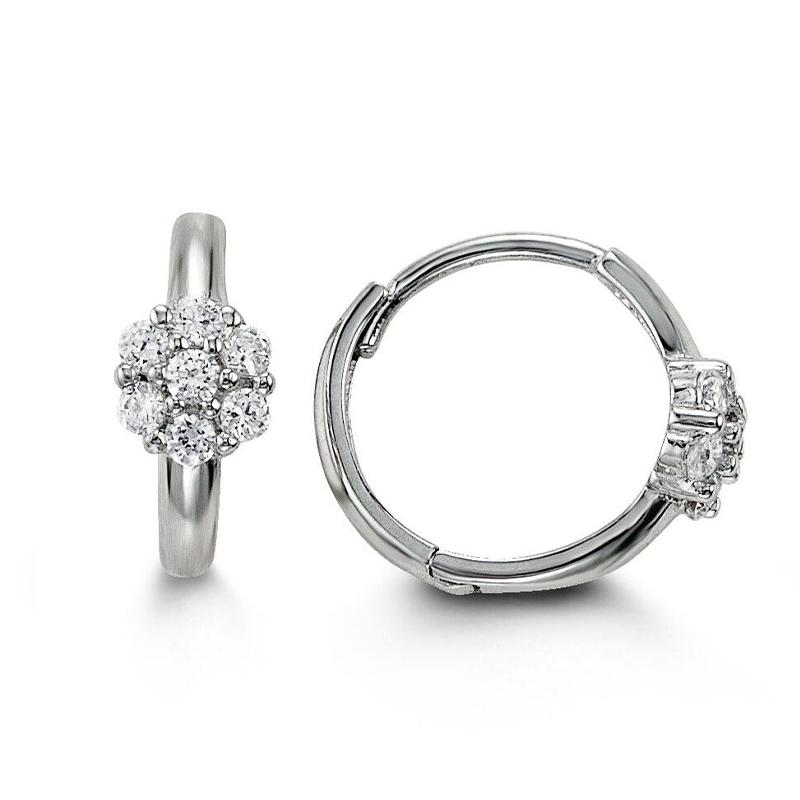 14K White Gold Flower Shape CZ Baby Huggies