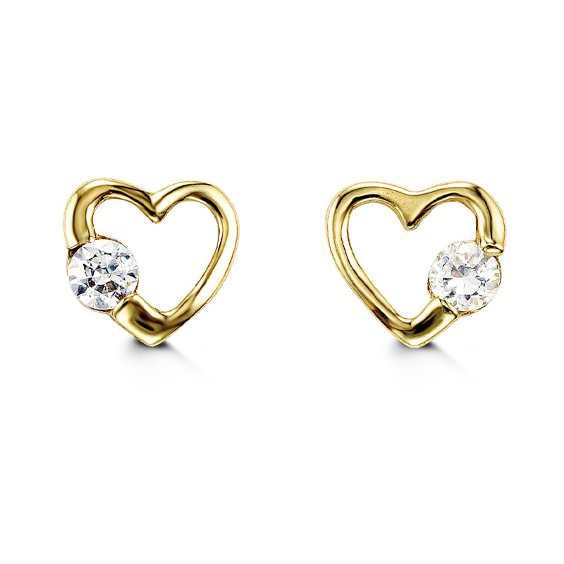 14k Yellow Gold CZ Heart Shape Baby Earrings