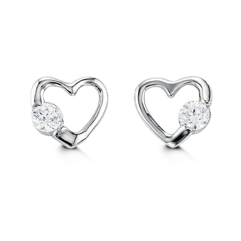 14k White Gold CZ Heart Shape Baby Earrings