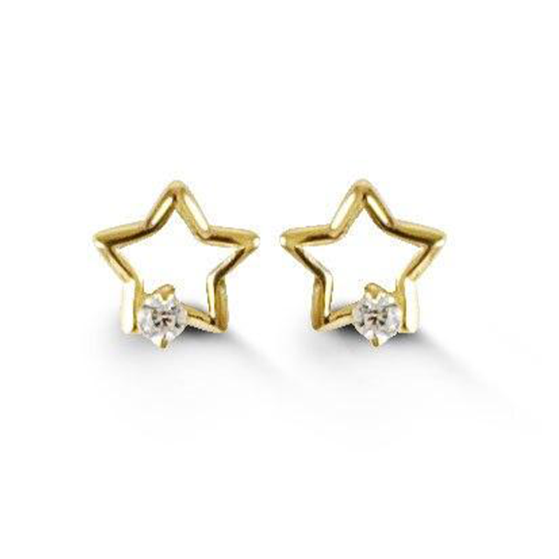14k Yellow Gold Star Shape CZ Baby Earrings