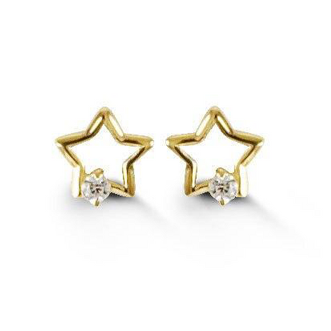 14k Yellow Gold Star Shape CZ Baby Earrings