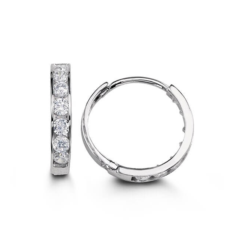 14K White Gold Huggies With Cz
