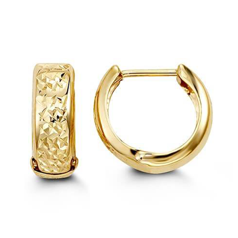 10k Yellow Gold Diamond Cut Huggy Earrings