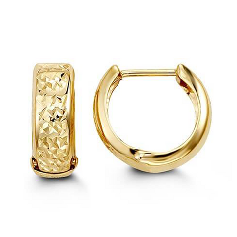 10k Yellow Gold Diamond Cut Huggy Earrings