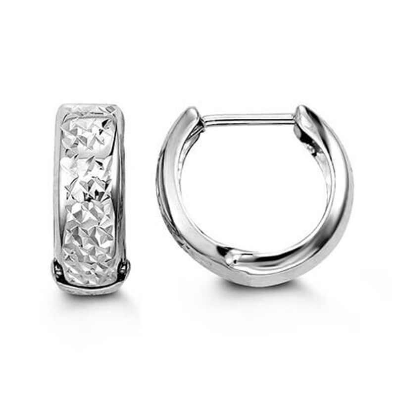 10k White Gold Diamond Cut Huggy Earrings