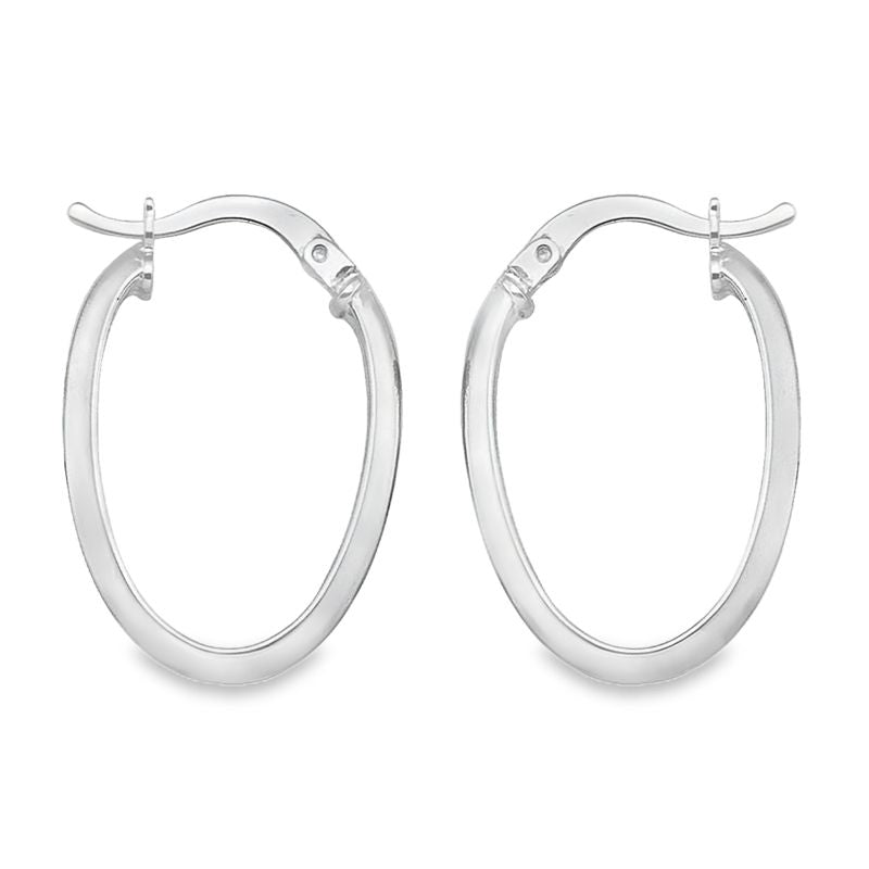 14K White Gold Oval Hoop Earrings
