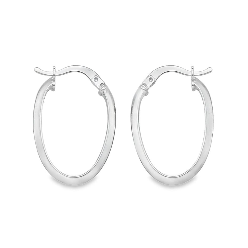 14K White Gold Oval Hoop Earrings